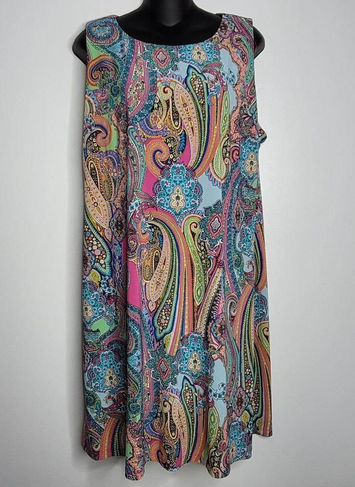Tommy Hilfiger Womens Size 16 Paisley Print Pop Art Shift Dress Sleeveless