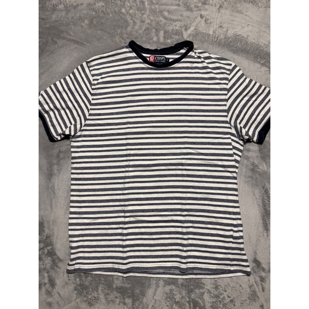 Chaps Ralph Lauren Mens XL Navy Blue White Striped Ringer T-Shirt Cotton Tee