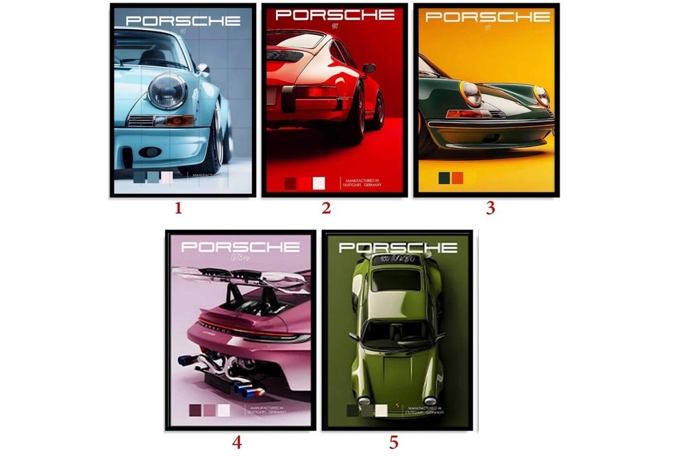 Porsche 911 Classic Color Series Modern Automotive Poster, Home Decor