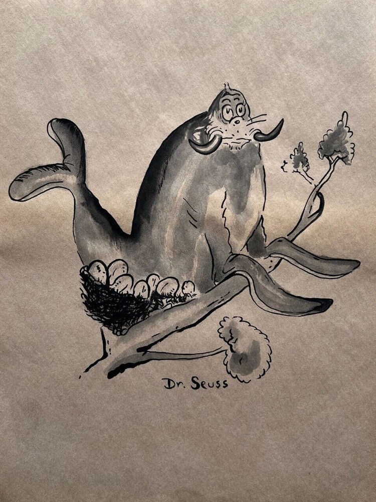 Dr. Seuss COA Art Drawing Painting Vintage Handmade Signed Original Paper