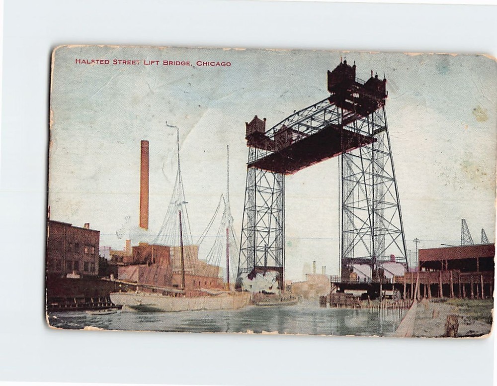 Postcard Halsted Street Lift Bridge Chicago Illinois USA