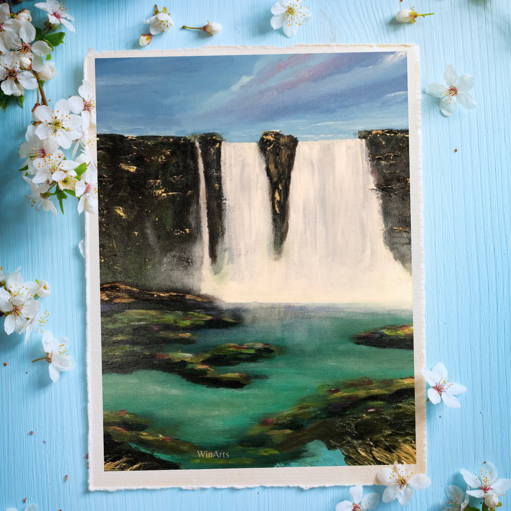 Original Abstract Art Landscape Painting Canvas Mystical Waterfall