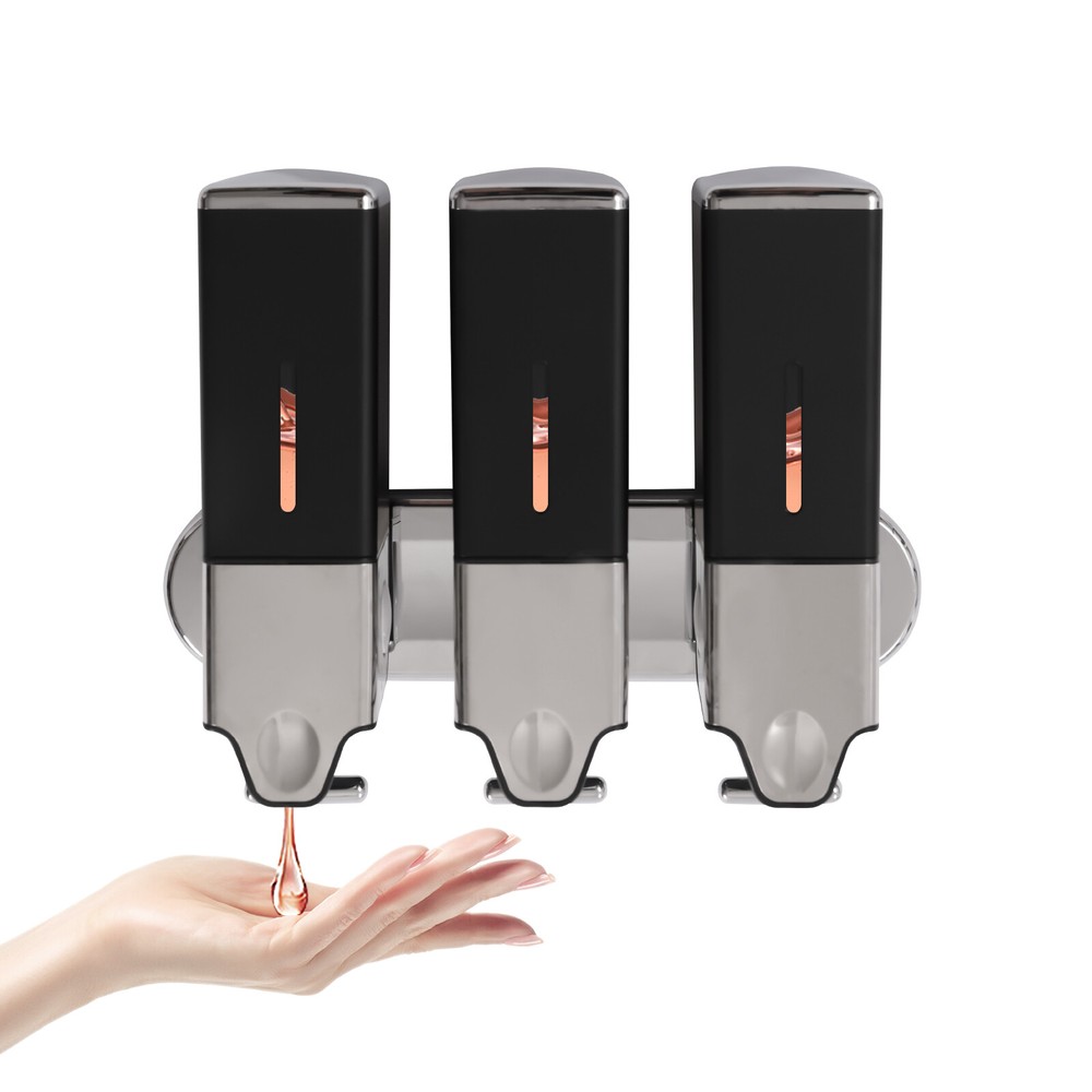 Black Soap Dispenser Wall Mounted Liquid Bathroom Shower Hand Shampoo US 3*500ML