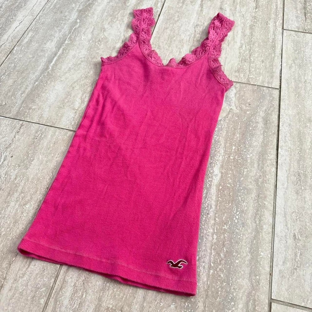 Y2K Hollister pink lace trim tank top Size S Elena Gilbert Y2K princess preppy
