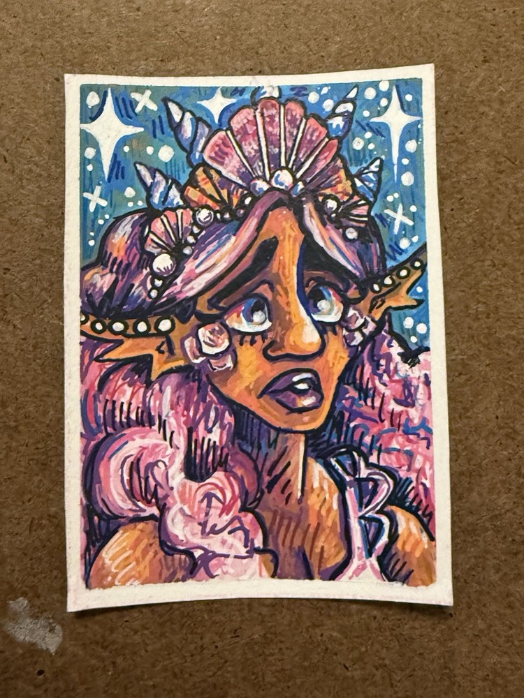ACEO Original Mermaid Art Fantasy Mermay “Shellshocked” by JackieMcIllustrations