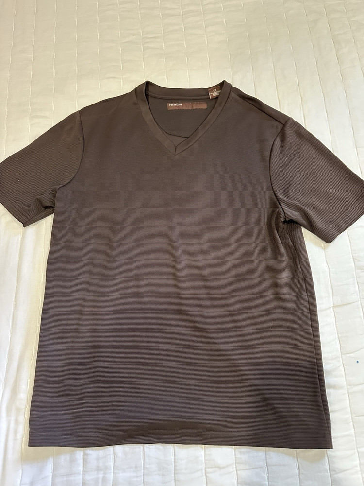 Perry Ellis Gray V-Neck Short Sleeve Solid Knit Polyester T-Shirt Men’s S