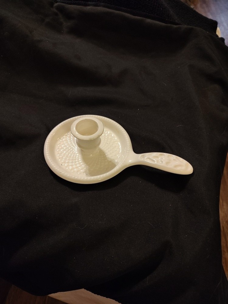 White Chamber Style Candle Candlestick Holder, Vintage Textured Ceramic Pottery