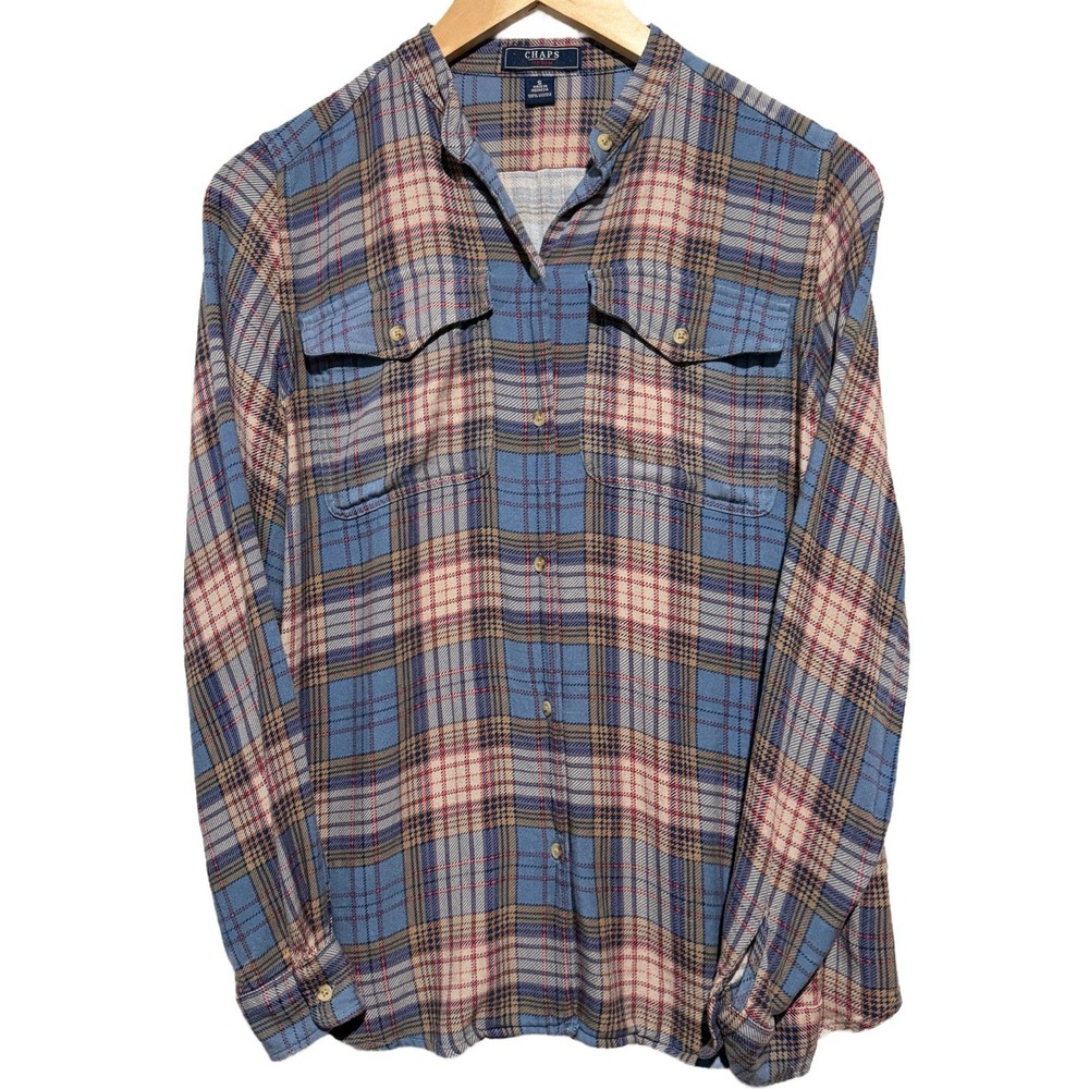 Chaps Denim Women's Flannel Shirt Long Sleeve Blue Multicolor Plaid Top Size S