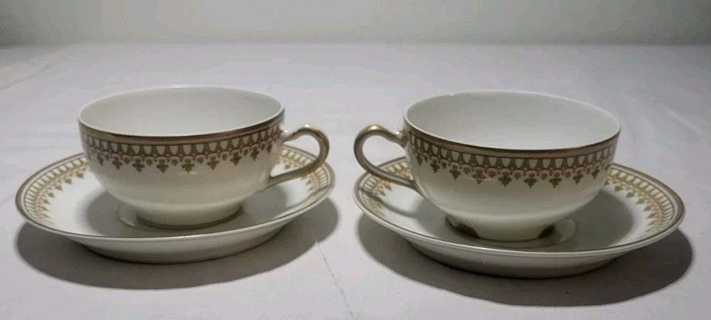 Limoges France Tea Cup And Saucer Set 2 White Gold Theodore Haviland Pre-owned