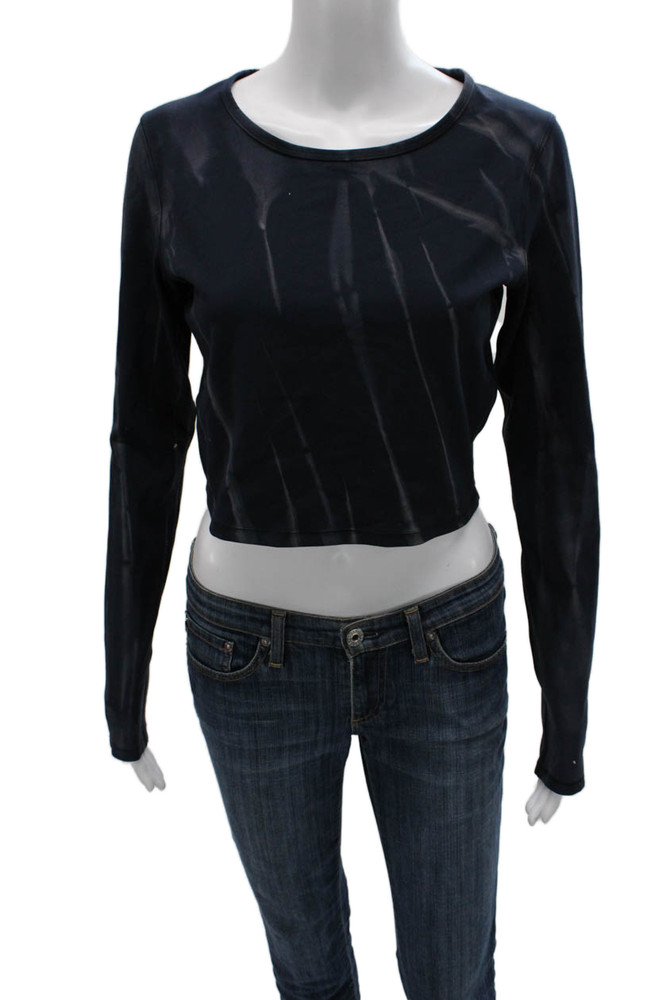 Lululemon Women Black Cropped Long Sleeve T-Shirt Striped Crew Neck Size 8Free Shipping in US $100+ Orders | $6.95 Orders Below