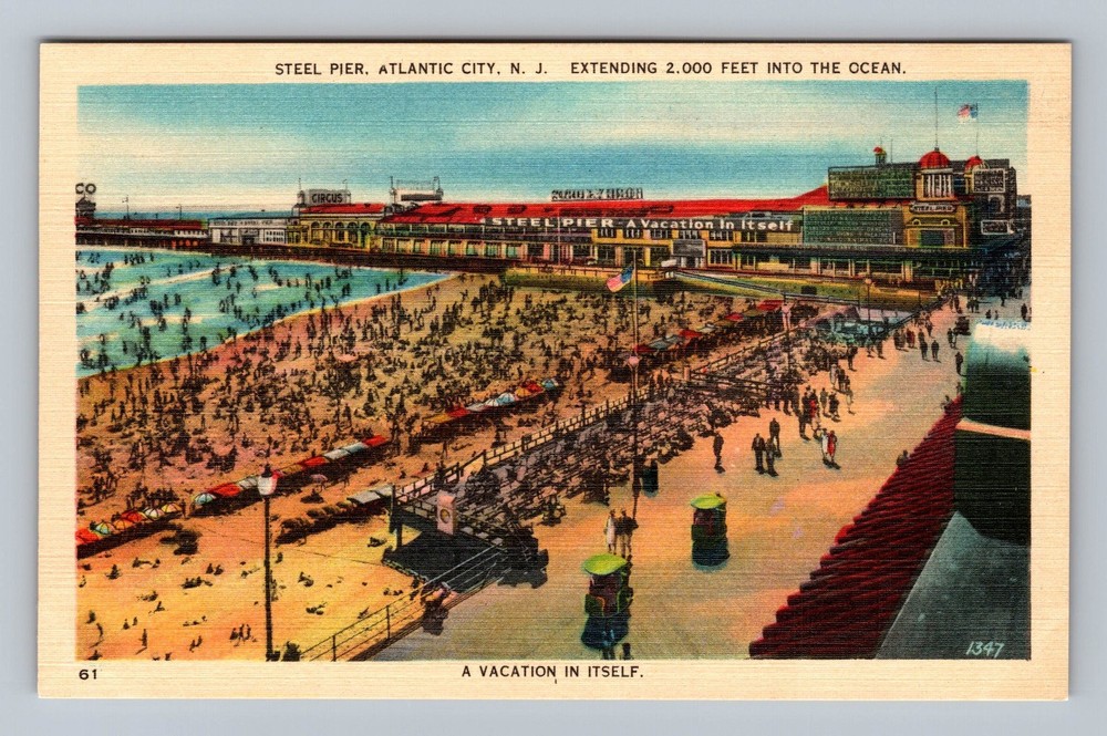 Atlantic City NJ-New Jersey Aerial Steel Pier Vintage Postcard