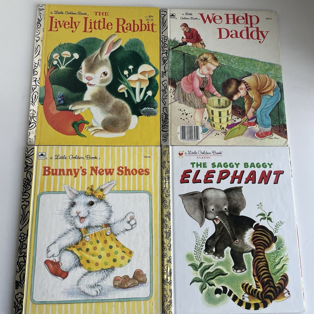 Little Golden book Lot- We Help Daddy, Bunnys New Shoes, Lively Rabbit, Elephant