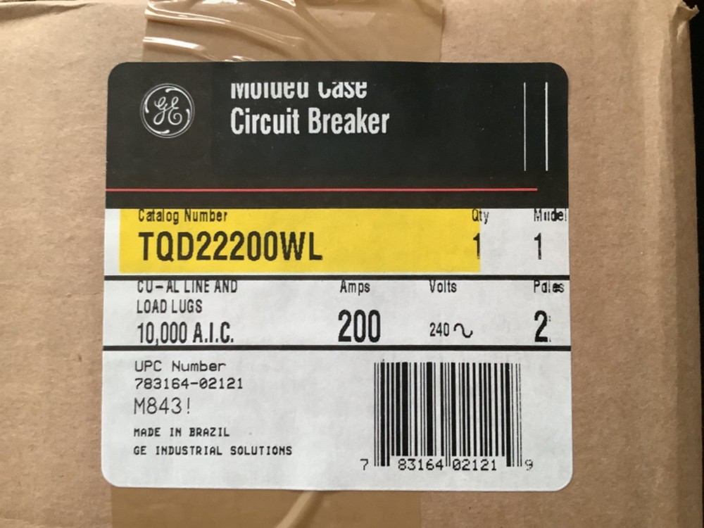 GE TQD22200WL Breaker 2pole 200amp 240v 1ph feed through NEW