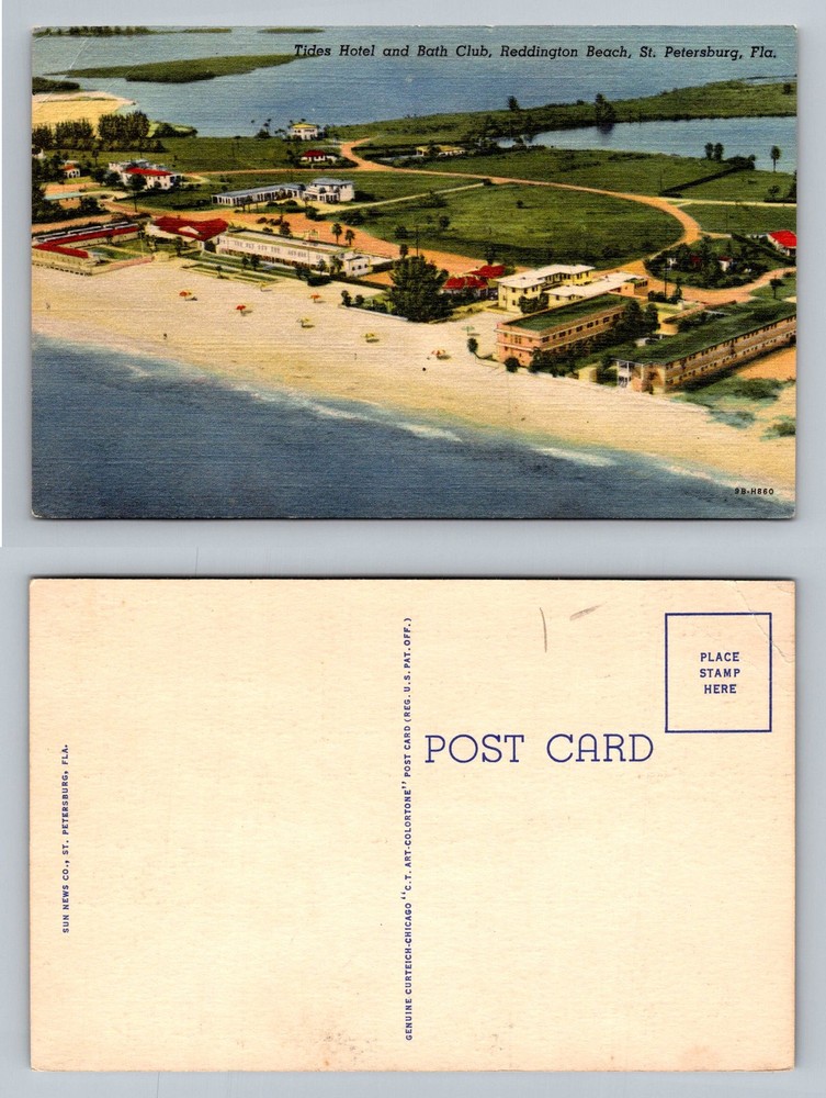 St. Petersburg, FL-Florida, Aerial Redington Beach Tides Hotel Vintage Postcard