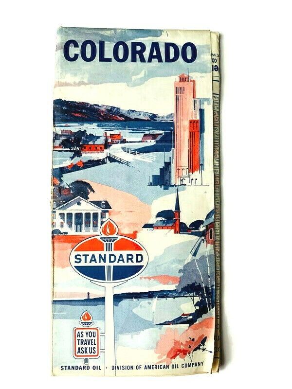 1960s American Standard Oil Company Colorado Travel Map Denver Rocky Mountains