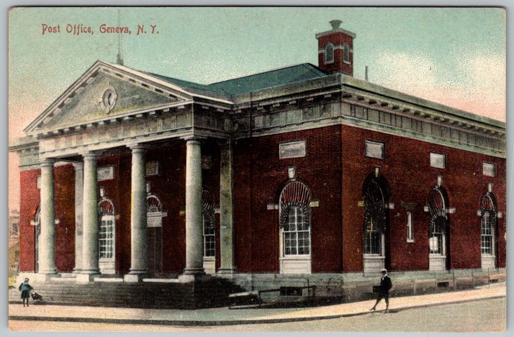 Antique Postcard Post Office Columns Geneva, NY 1910s