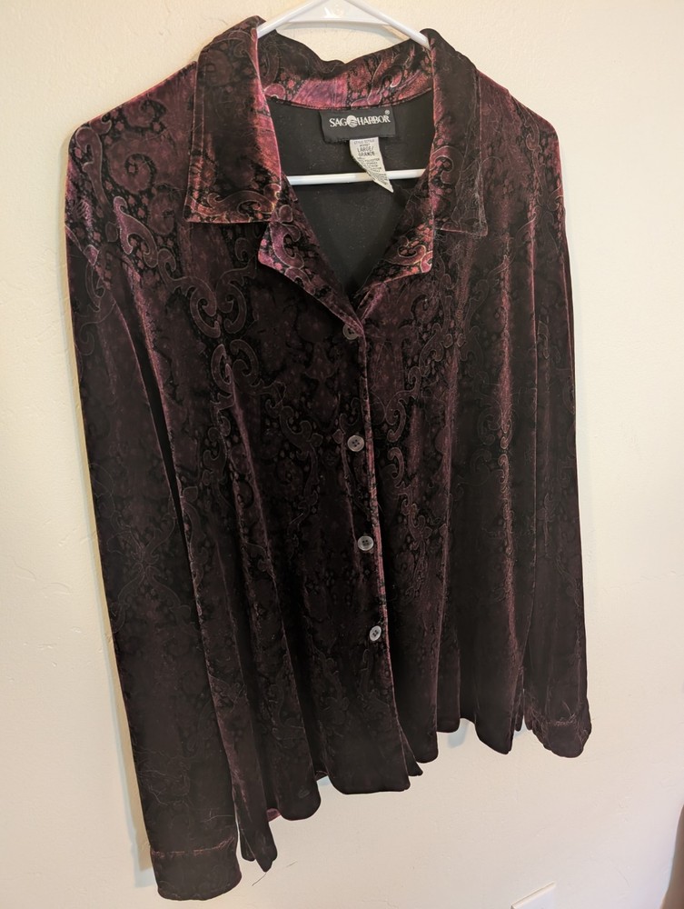 Vintage Y2K Velvet Blouse Womens Large Burgundy Whimsigoth Top