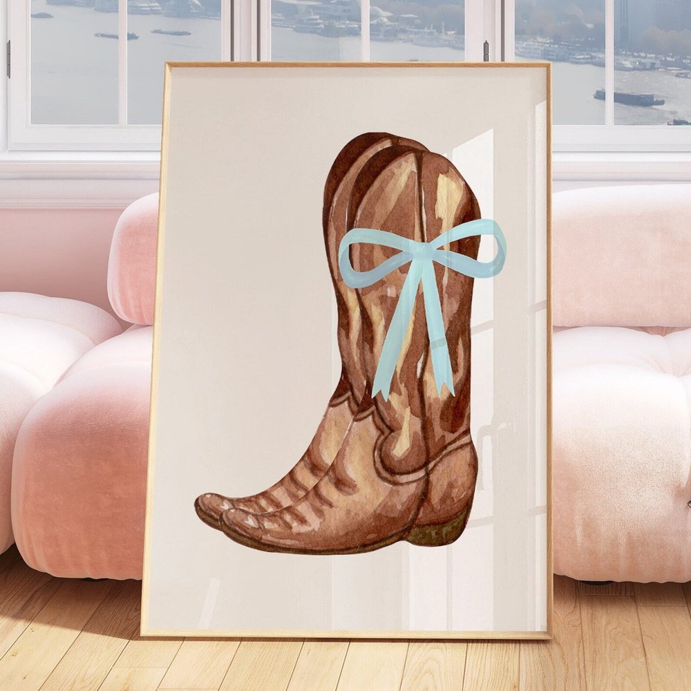 Coquette Cowgirl Coastal Room Decor Balletcore Wall Art Wall Art Bow Art Print