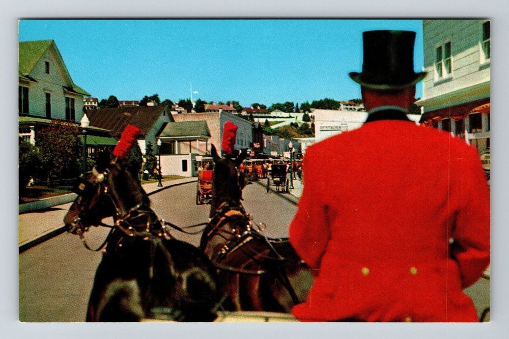 Mackinac Island MI-Michigan, Main Street, Horses And Driver, Vintage Postcard