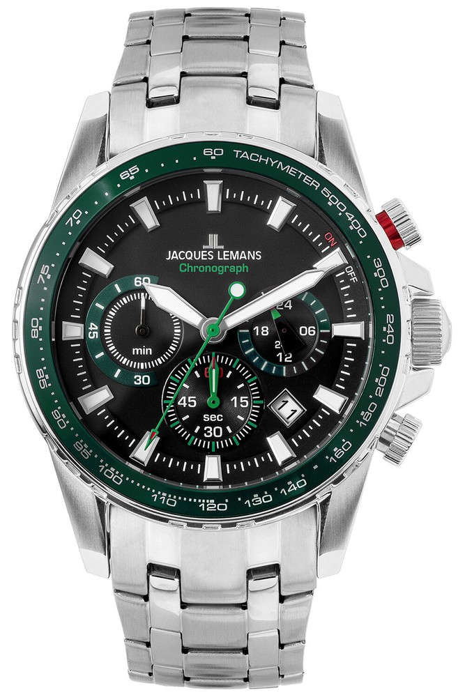 Jacques Lemans Men's Chronograph Liverpool Steel/Green Chrono 1-2099F