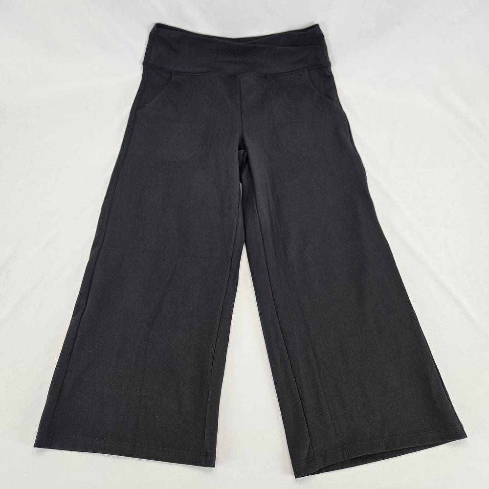 Capri pants for women wide leg yoga criss cross loose Casual work crop Black M
