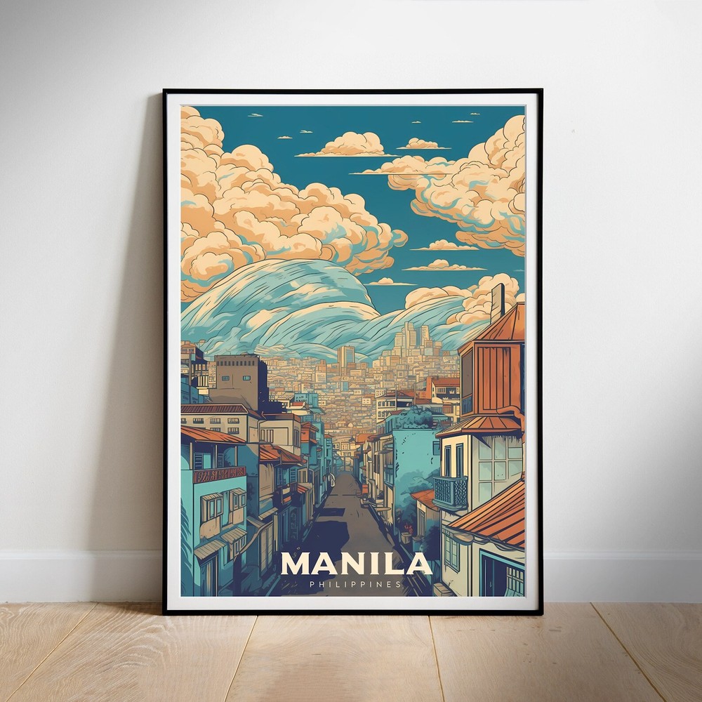 Philippines Retro Travel Poster Manila Cityscape Wall Print Home Decor Art