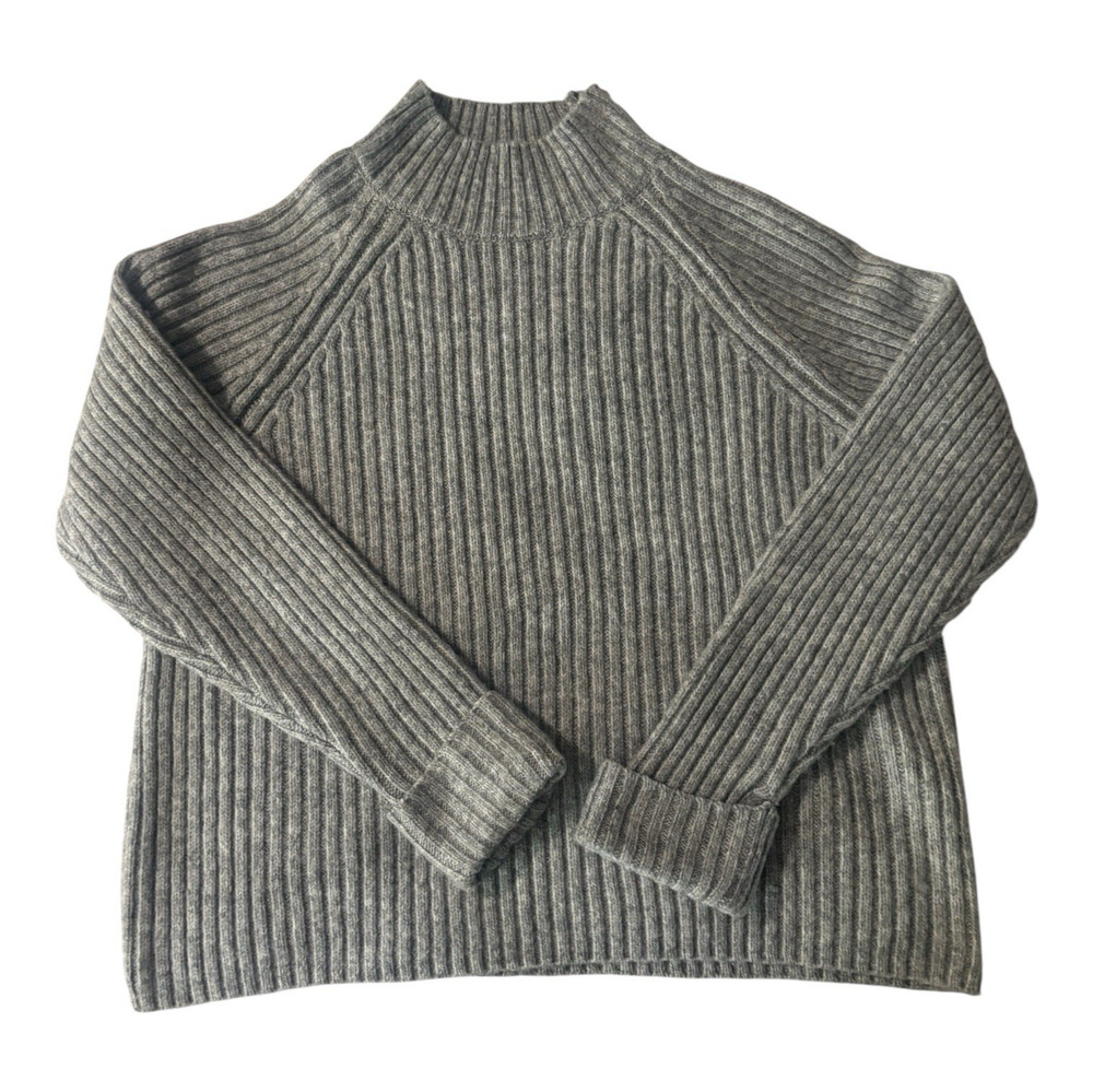 Gray Ribbed Knit Mock Neck Raglan Long Sleeve Pullover Sweater Juniors M