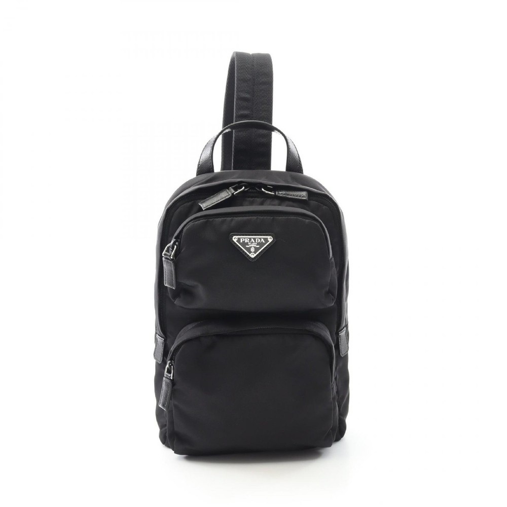 PRADA Re-Nylon Waist Crossbody bag 2VZ105 Nylon Saffiano Leather Black Used Mens