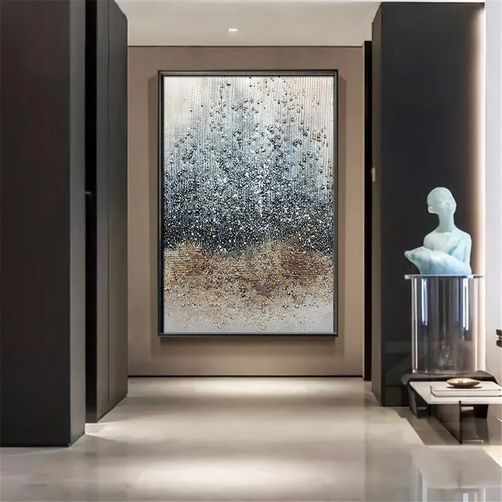 Handmade Abstract Silver Grey Canvas Art Thick Textured Landscape Oil Painting