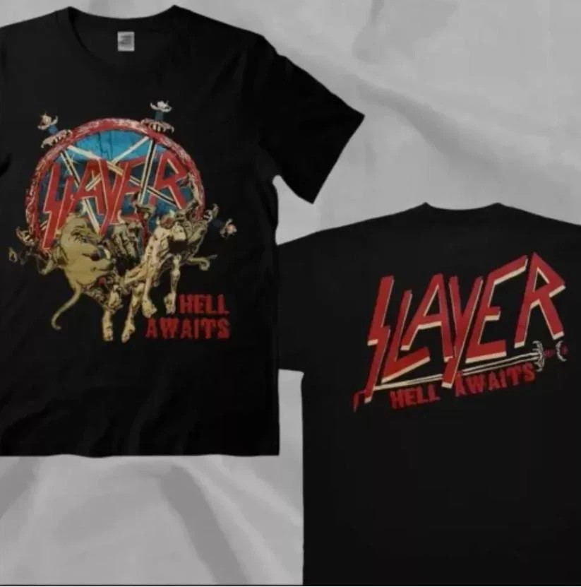 Slayer Hell Awaits Tour Black Vintage Double Sided T-Shirt For Fans