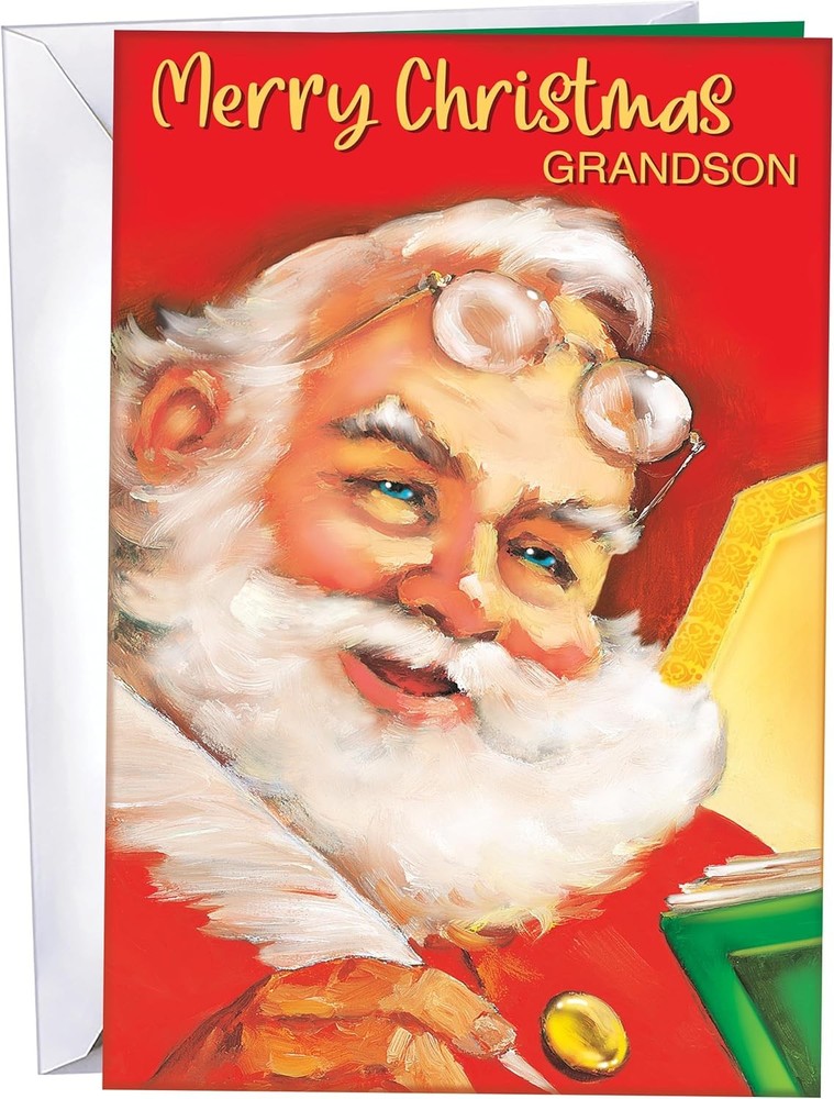 Affordable NEW Grandson Christmas Card - Large 10x7.75 Inch Folded Greeting