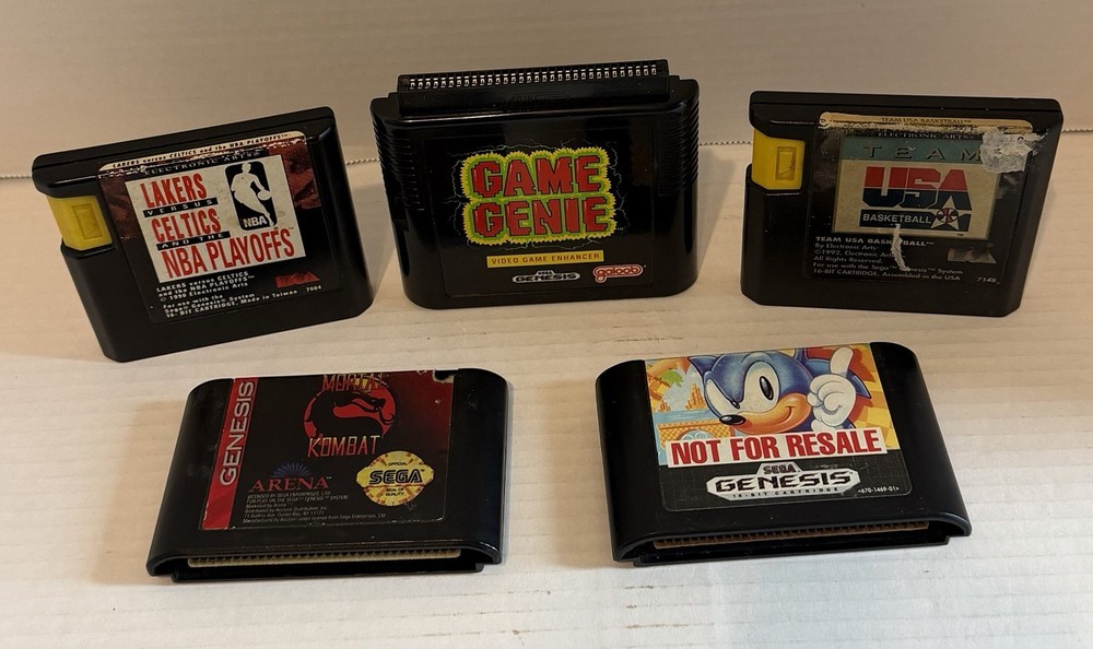 Lot 5 sega genesis games Genie Mortal kombat Sonic USA Basketball Laker/Celtics