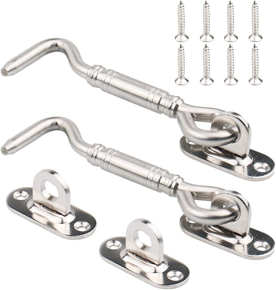Stainless Steel Cabin Hook,  Heavy Duty Eye Latch Lock, Swivel Gate Door Shed Ca