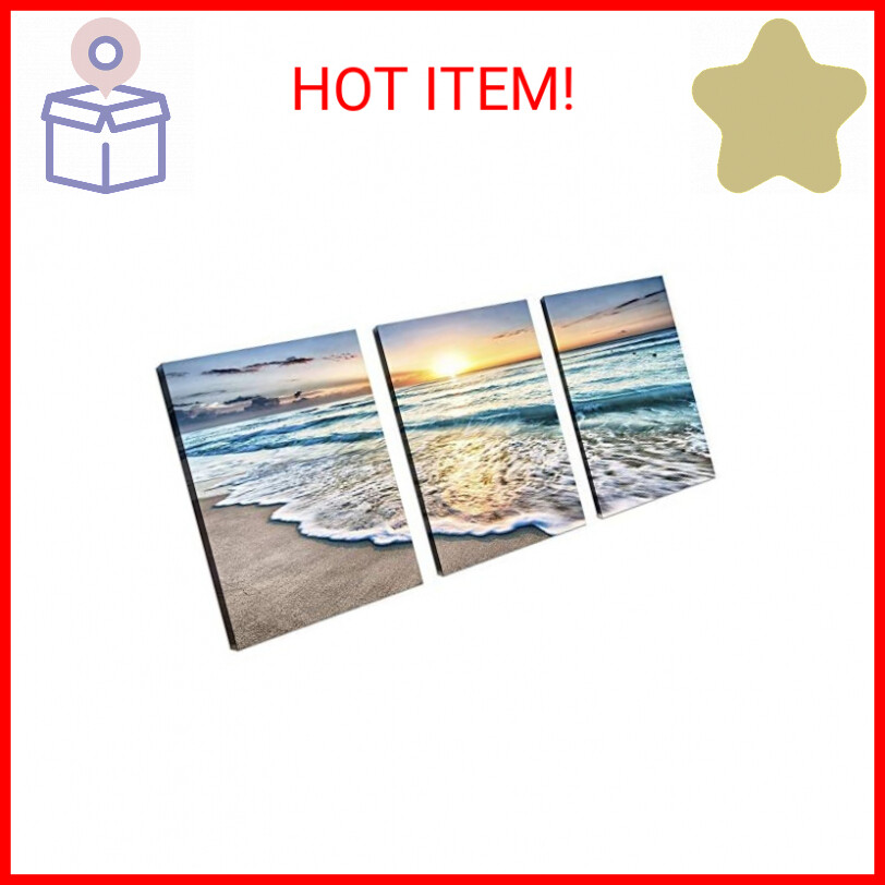 TutuBeer 3 Panel Wall Art Blue Sea Sunset White Beach Painting The Picture Print