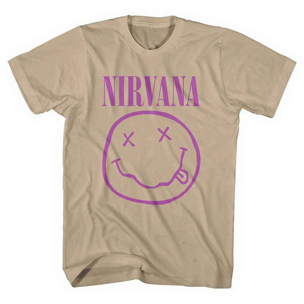Nirvana T Shirt Purple Smile Band Logo new Official Unisex Sand