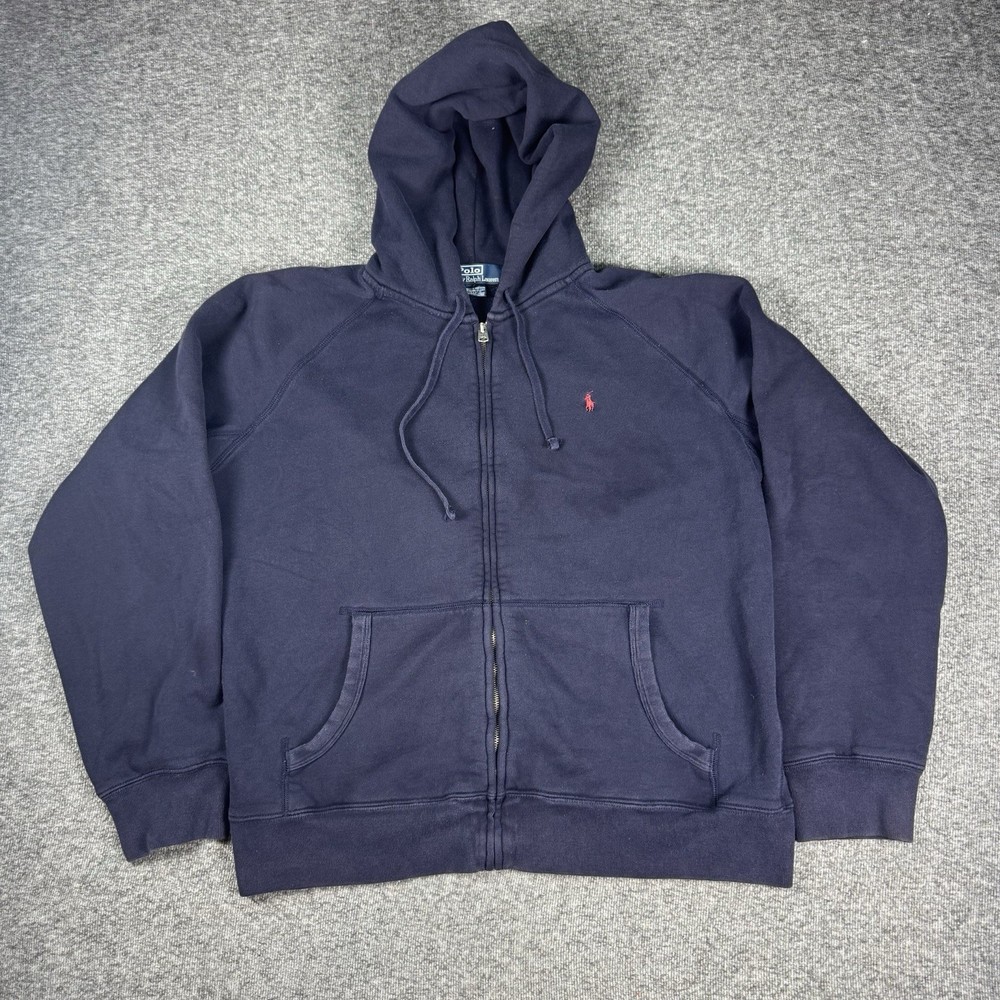 Vintage 90s Polo Ralph Lauren Jacket Mens XL Navy Hooded Full Zip Pony Casual