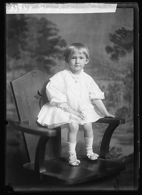 Photo:Menchine Child Portrait Little Girl in White Dress Studio Photograph