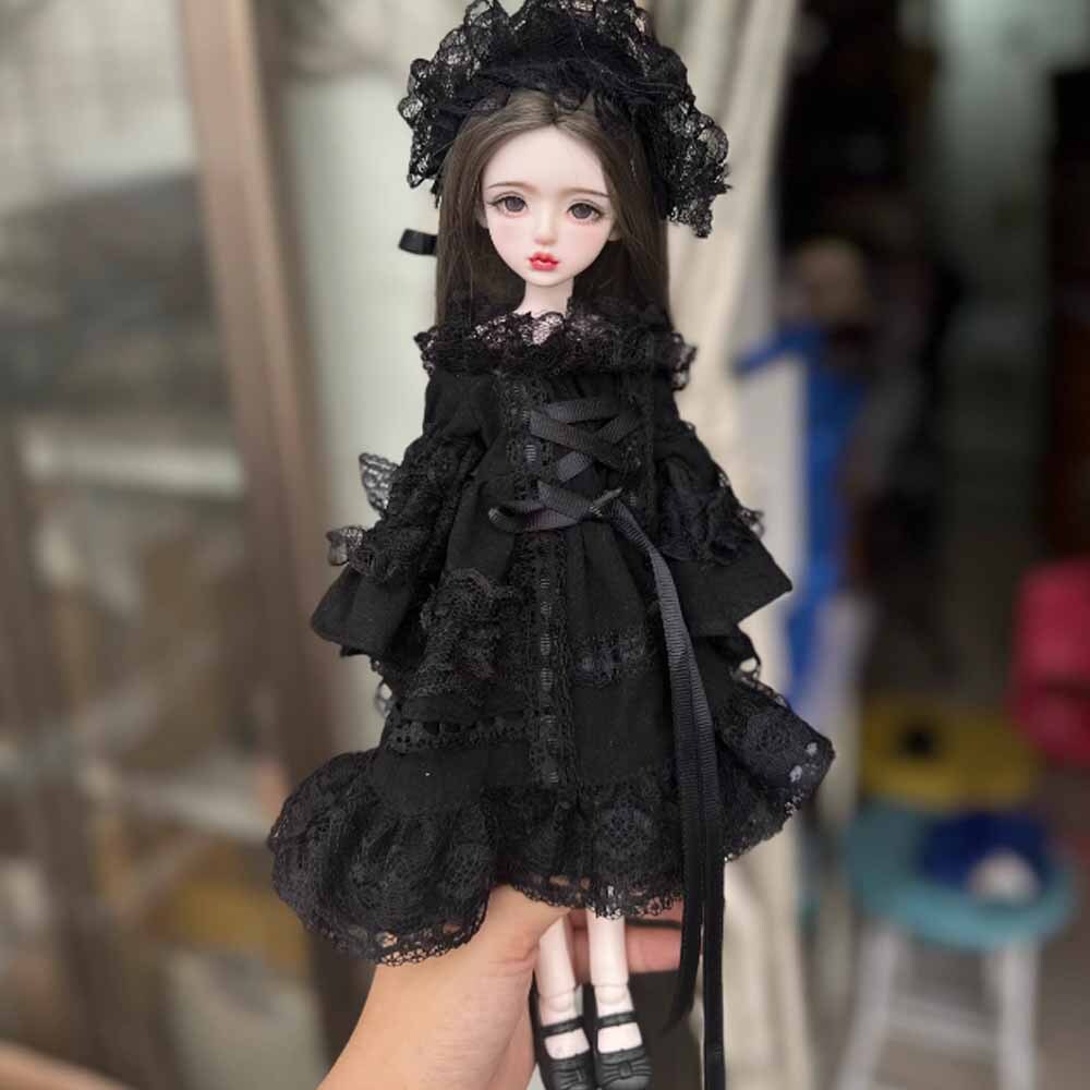 1/6 BJD Doll Set with Black Gown & Face Makeup - Cute SD Girl Gift