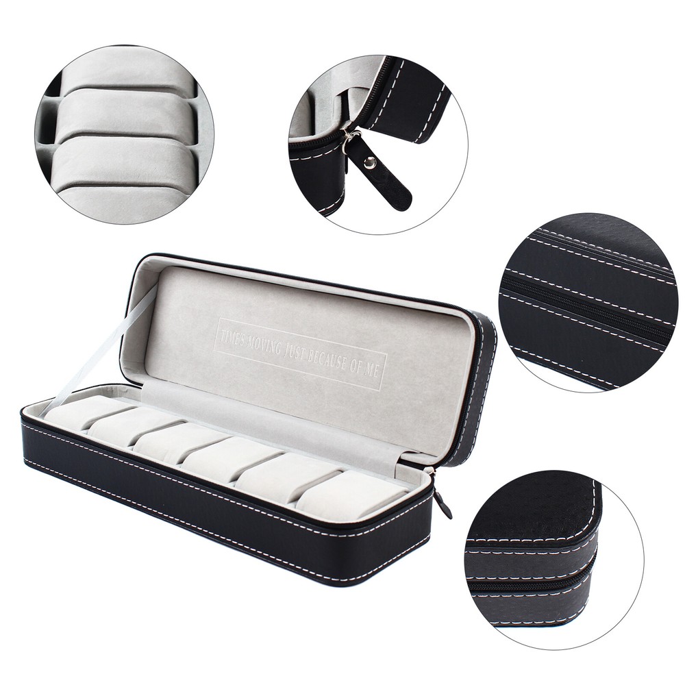 6-Slot PU Leather Watch Box Organizer for Jewelry Storage US