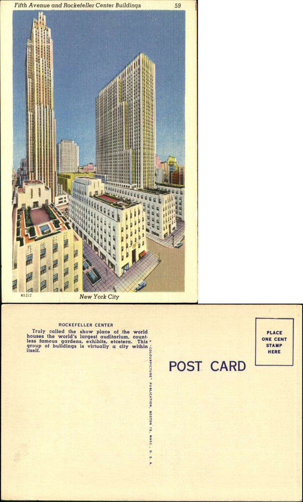 Fifth Avenue Rockefeller Center New York City NYC NY 1930s vintage postcard