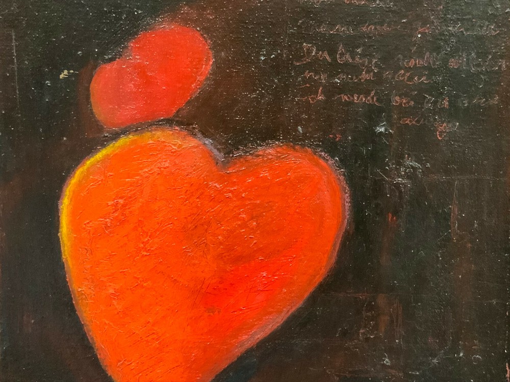 MODERN OIL PAINTING HEART SIGNED PERZANO FROM 1997 DIMENSIONS 30x30x5cm