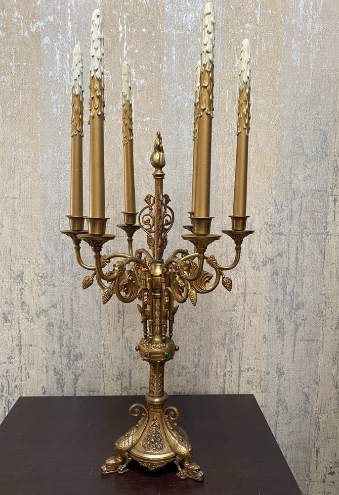 Victorian Style Large Brass Candelabra 6 Arms