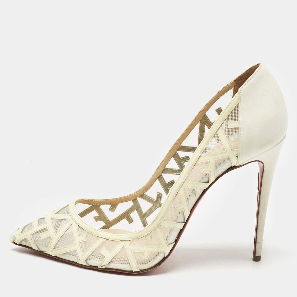 Christian Louboutin Cream Patent Leather and Mesh Tititata Pointed Toe Pumps