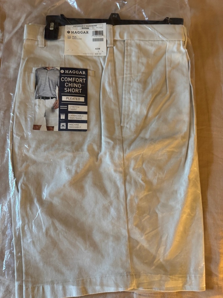Haggar Comfort Pleated Chino Shorts Expandable Waistband Size 42
