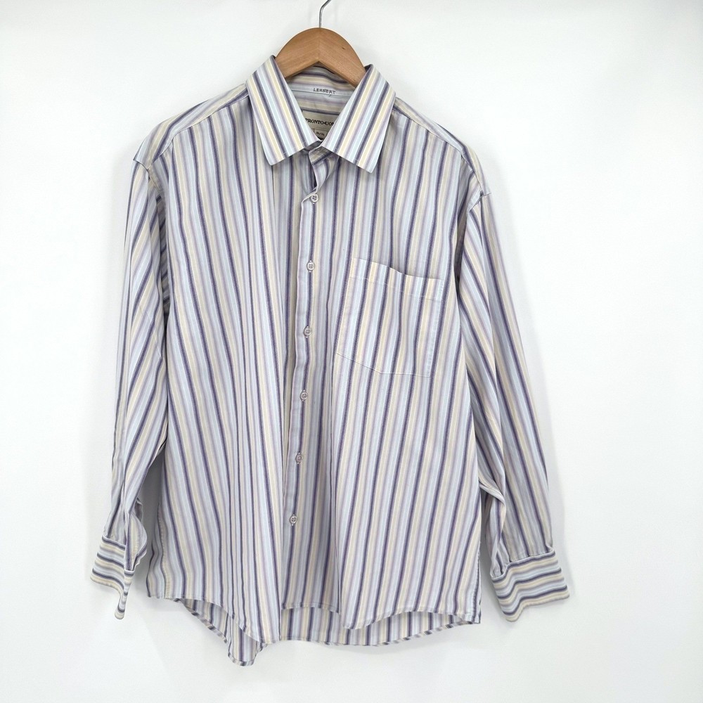 Pronto Uomo Mens XL Long Sleeve Button Down Dress Shirt Striped Cotton