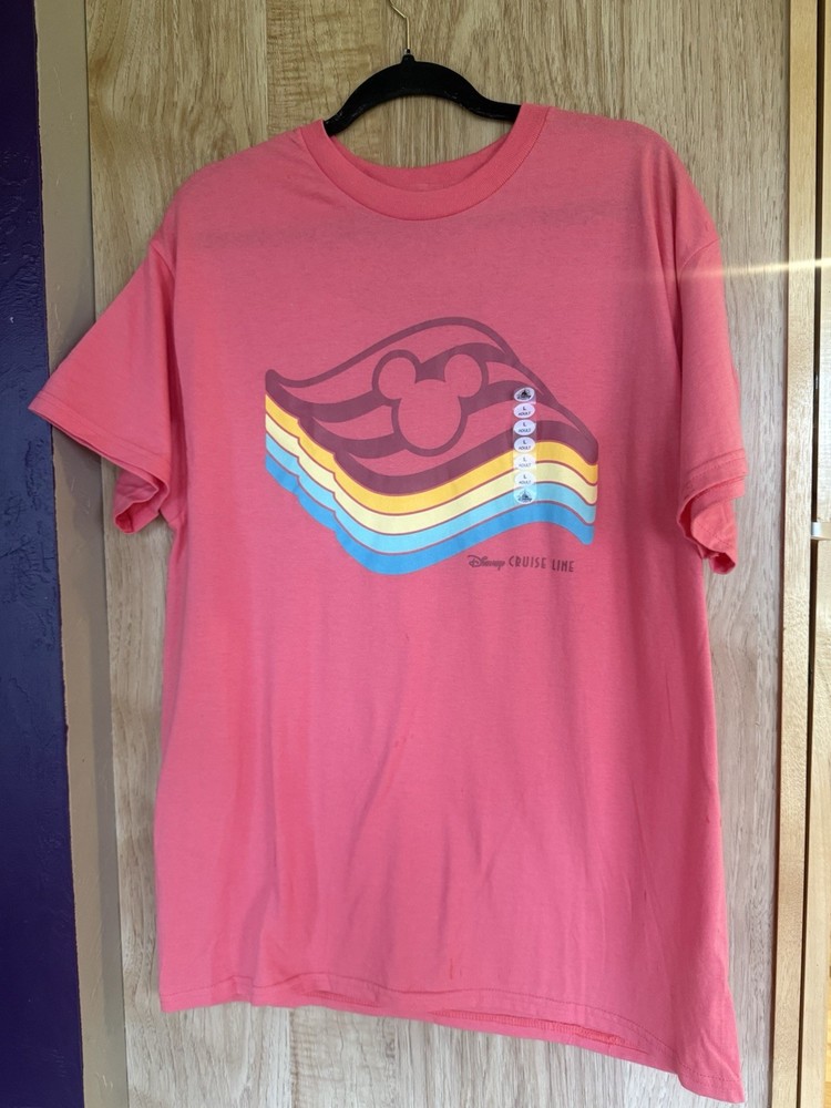 Disney Cruise Line DCL Mickey Mouse Waves Coral T-Shirt Size X-Large NWT