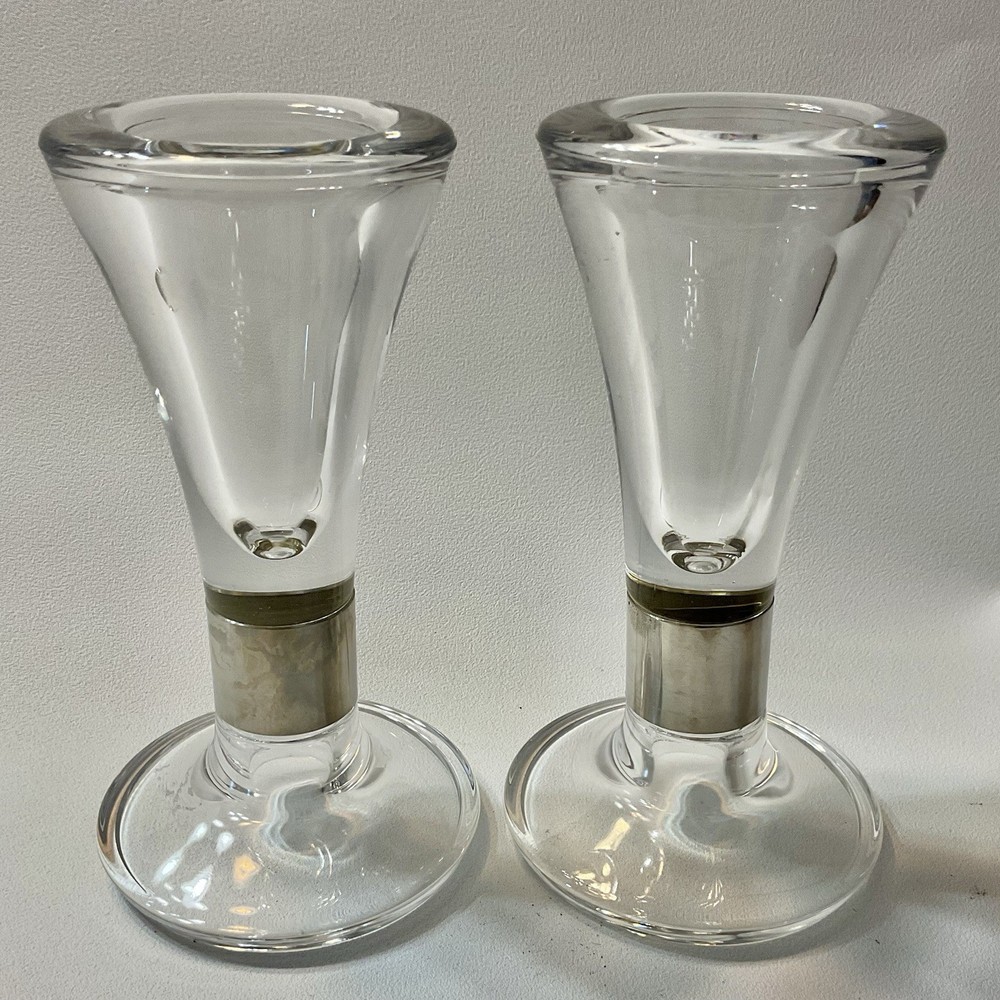 Vintage Dansk Jens Quistgaard Crystal Bud Vase Candle Holders Silver Plate Pair