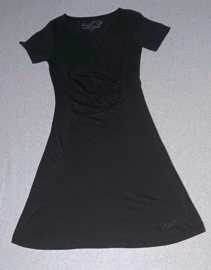 Kuhl Mountain Culture Dress Womens Size Small Black Short Sleeve Ruffled Middle
