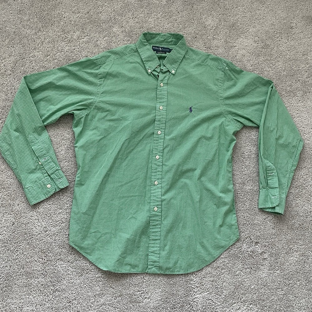 Ralph Lauren Classic Fit Dress Shirt Green Gingham Button Down Long Sleeve Large
