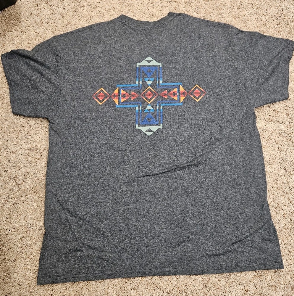 Pendleton Shirt Adult L Blue Short Sleeve Tee Logo Spell Out Outdoor Mens AztecC
